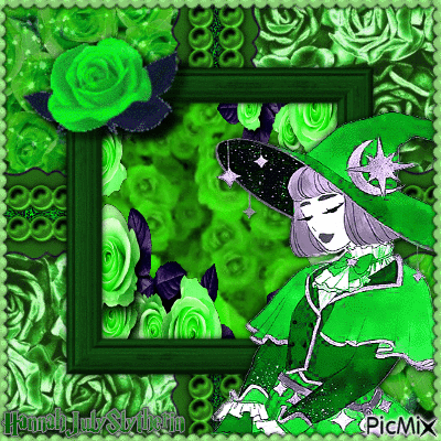 {Green Witch & Roses} - Free animated GIF