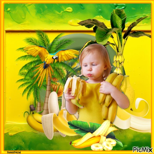 Little Girl Banana yellow green - zdarma png