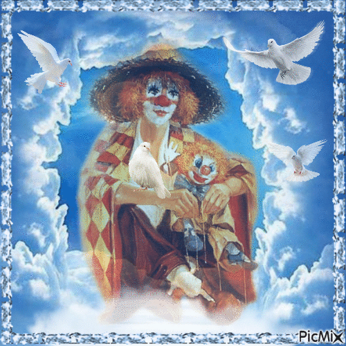 Clown im Himmel - Pastelltöne - Gratis geanimeerde GIF