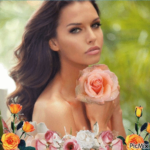 Portrait de Femme avec des roses - Δωρεάν κινούμενο GIF