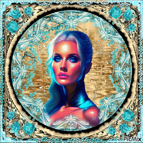 Gold and teal woman - 免费动画 GIF
