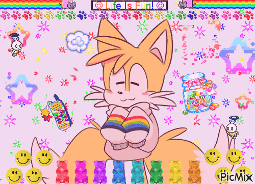 tails rainbow fun - GIF animado gratis