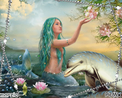 Sirène et dauphins - Darmowy animowany GIF