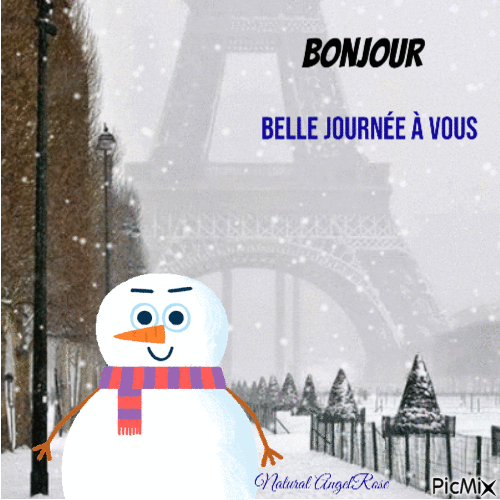 Bonjour bonhomme de neige - Безплатен анимиран GIF