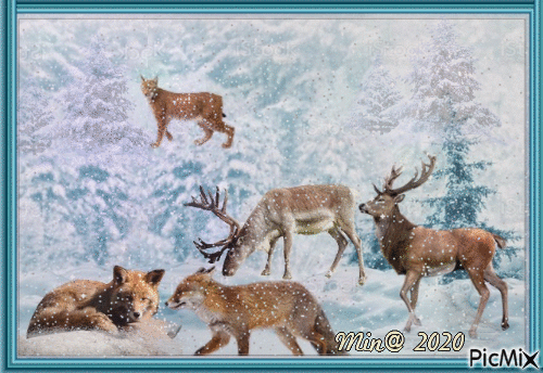 Min@  vinter landskap med djur - Δωρεάν κινούμενο GIF