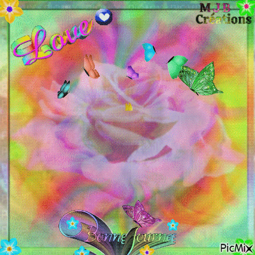..Rose et papillons multicolores M J B Créations - Ücretsiz animasyonlu GIF