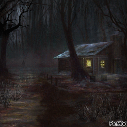 CREEPY HOUSE IN THE WOODS - Free animated GIF