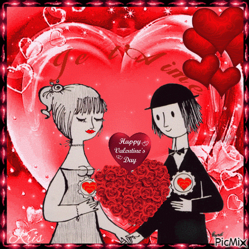 Les amoureux de Peynet de la Saint-Valentin - Безплатен анимиран GIF