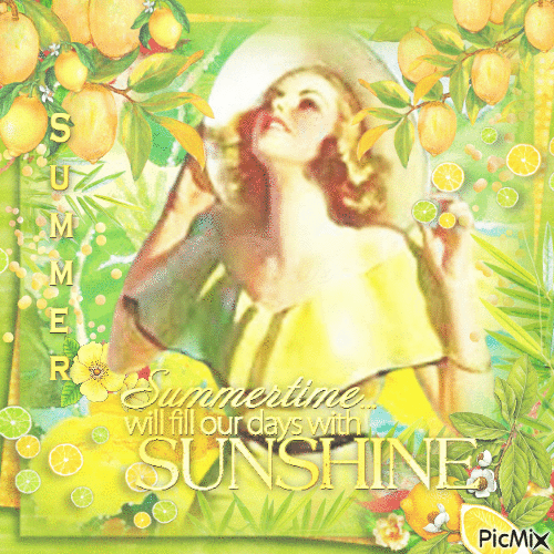 Summer vintage woman lemon - Bezmaksas animēts GIF