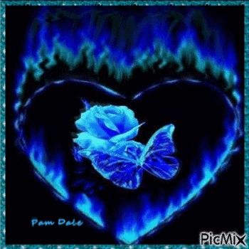 Blue Heart Butterfly and Rose - Nemokamas animacinis gif