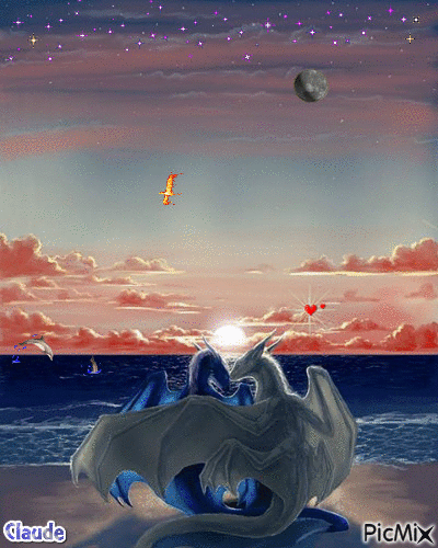 Dragons amoureux - Gratis animerad GIF