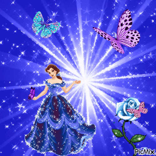 une princesse entourée de papillons - Бесплатный анимированный гифка