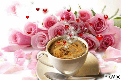 Cafe con flores - Ingyenes animált GIF