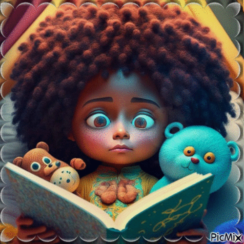 Petite Fille lit un livre - GIF animé gratuit