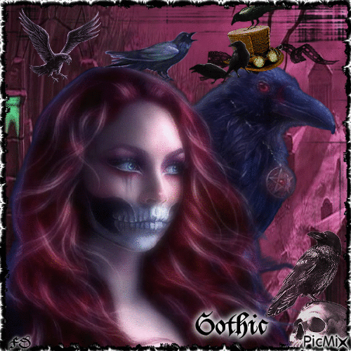 Gothic Girl mit Rabe - Gratis animeret GIF