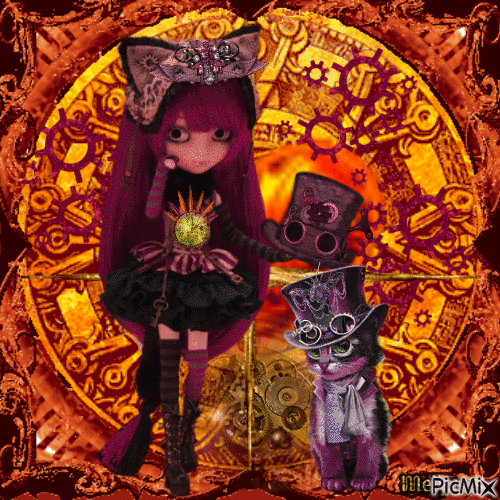 Doll cat steampunk - Free animated GIF