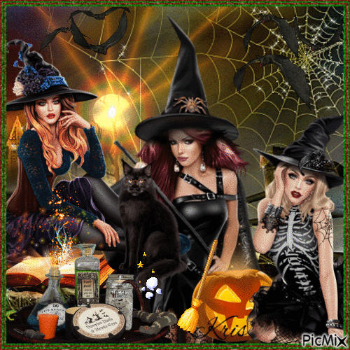 Trois sorcières et sorcellerie - GIF animé gratuit