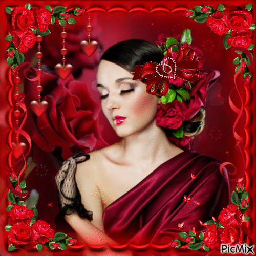 Red Rose In A Red Frame - Бесплатный анимированный гифка