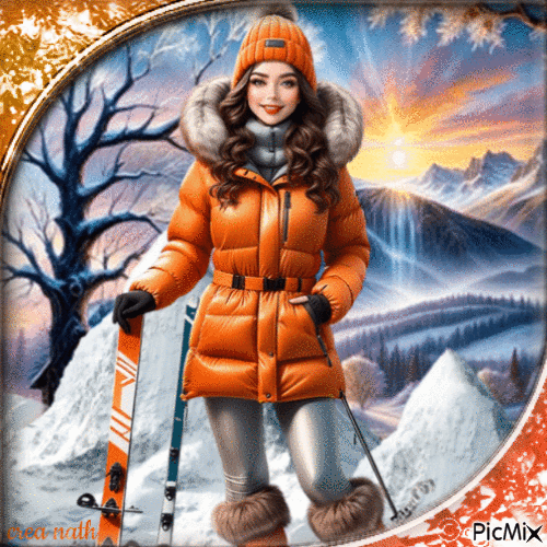 Femme, ski en montagne - GIF animé gratuit