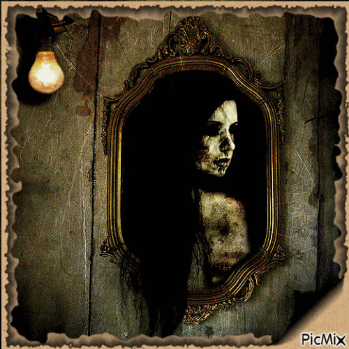 Femme gothique dans le miroir - Gratis animeret GIF