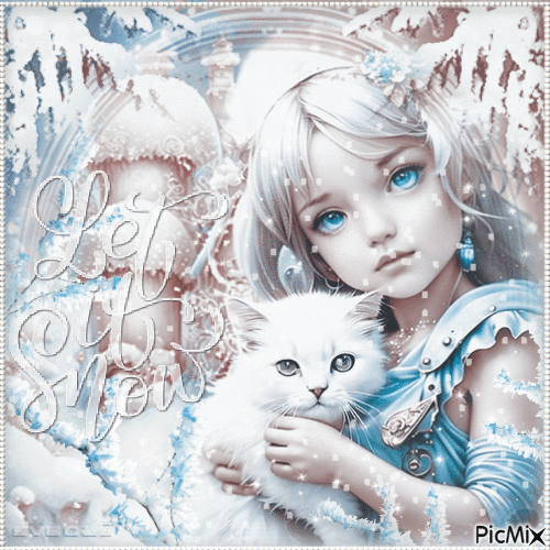 Winter girl cat children - Gratis animeret GIF
