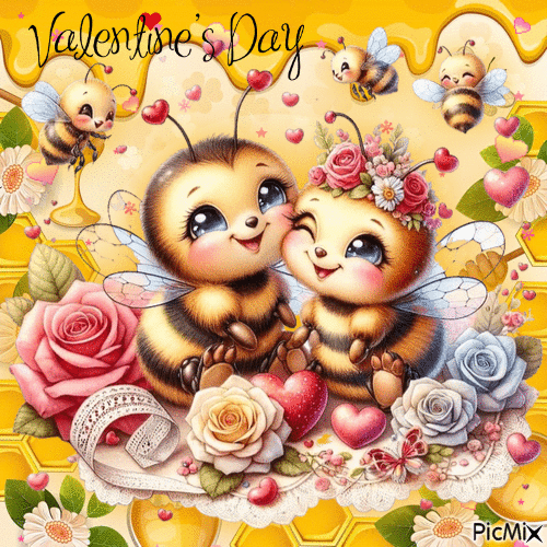 Happy Valentine’s Day Love Bees - Бесплатный анимированный гифка