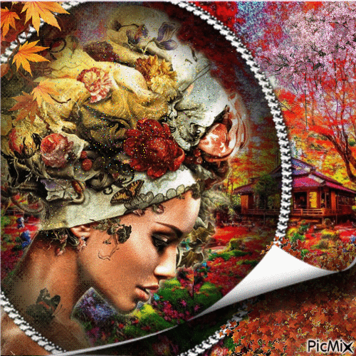 Rostro de mujer en otoño - 無料のアニメーション GIF