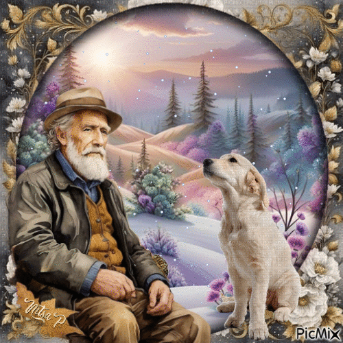 The old man and his dog - Free animated GIF