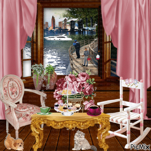 Background window, lake, city view - Bezmaksas animēts GIF