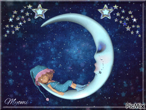 enfant et lune - Бесплатный анимированный гифка