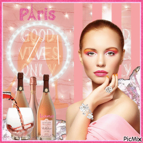 lovely evening in  Paris... Sipping champagne In a cozy pink cafe... - GIF animado gratis