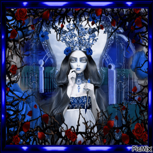 blue gothic red roses - Бесплатный анимированный гифка