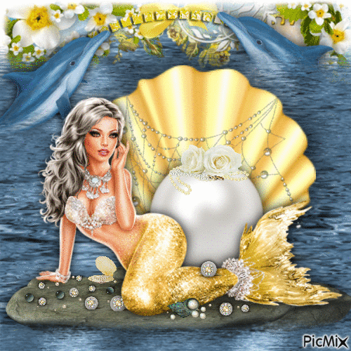 Mermaid on a Rock - Bezmaksas animēts GIF