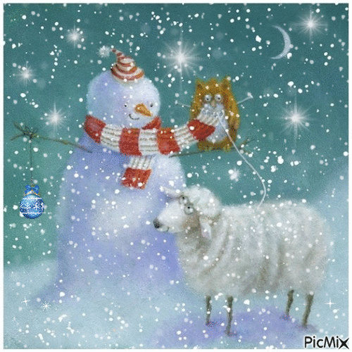 Knitting a scarf for Snowman - Δωρεάν κινούμενο GIF