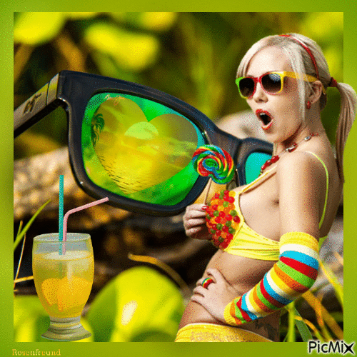 Sommermädchen mit Sonnenbrille - Бесплатный анимированный гифка