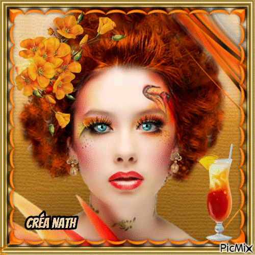 Portrait de femme - tons orange, concours - Бесплатни анимирани ГИФ