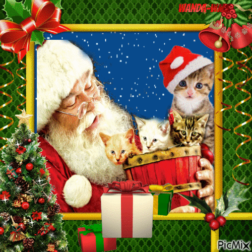 Christmas-snow-santa-cats - GIF animé gratuit