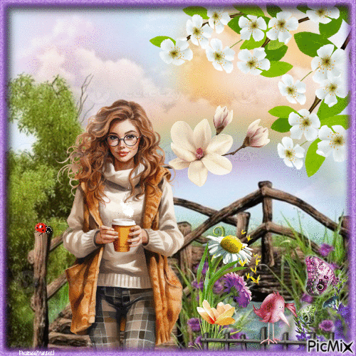 Coffee to go in Spring - GIF animate gratis