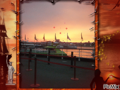 NYC -Harbor-Sunset.   🙂 - GIF animado grátis