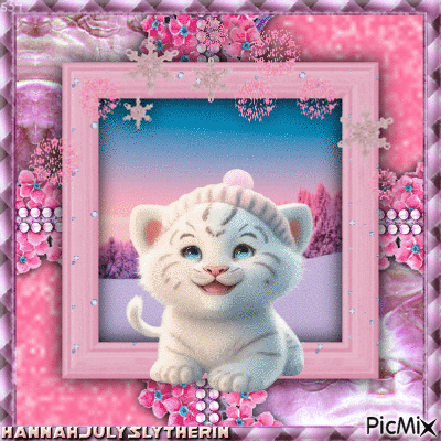 ♦♠♦Winter White Tiger in Pink♦♠♦ - 無料のアニメーション GIF