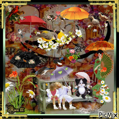 Birds, Butterflies and Umbrellas. - Darmowy animowany GIF