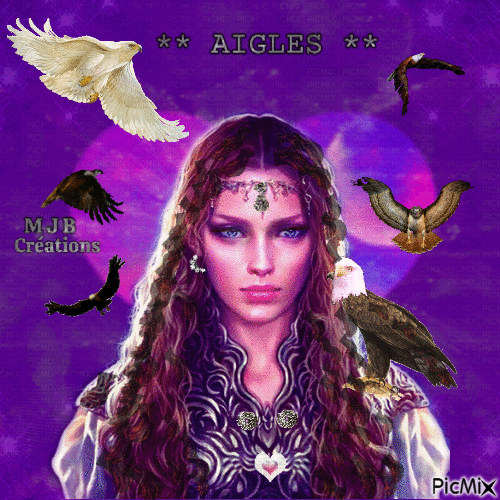 .. Femme et Aigles .. M J B Créations - Free animated GIF