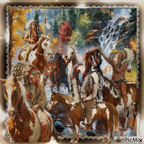 Szene mit Indianern und Pferden - GIF เคลื่อนไหวฟรี