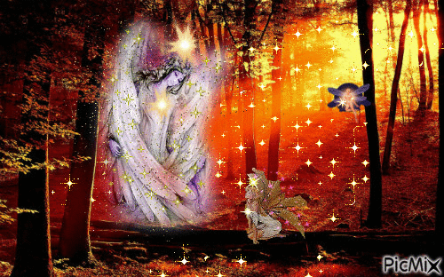 Lightangel guardening elfs and fairies in the forest - Ingyenes animált GIF