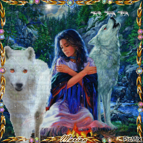 Indien et loup - Free animated GIF