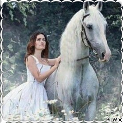 Femme et cheval blanc - bezmaksas png