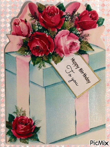 Happy Birthday, roses - GIF animado gratis