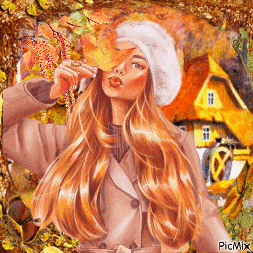 Jeune fille en automne - 無料のアニメーション GIF