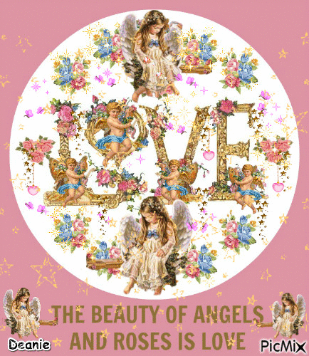 LOVE word decorated w/angels - Gratis animeret GIF
