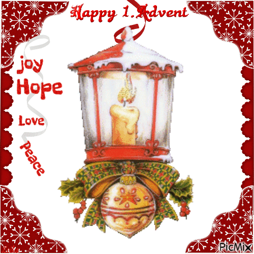 Happy 1. Advent. Enjoy.  Hope. Love. Peace. Joy - Darmowy animowany GIF